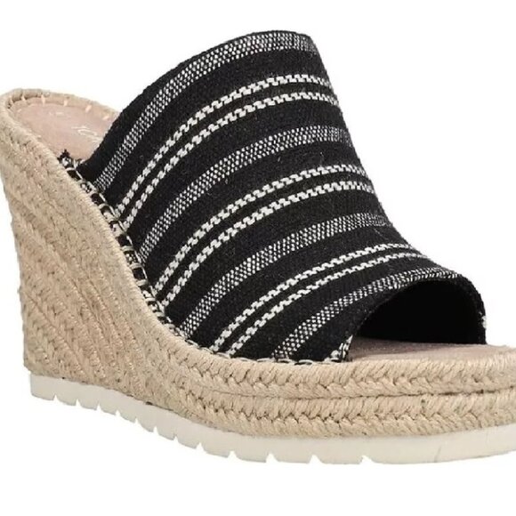 Toms Women's Monica Mule Rope Wrap Wedges Black Global Stripe Size 7.5 NWB - Picture 1 of 7